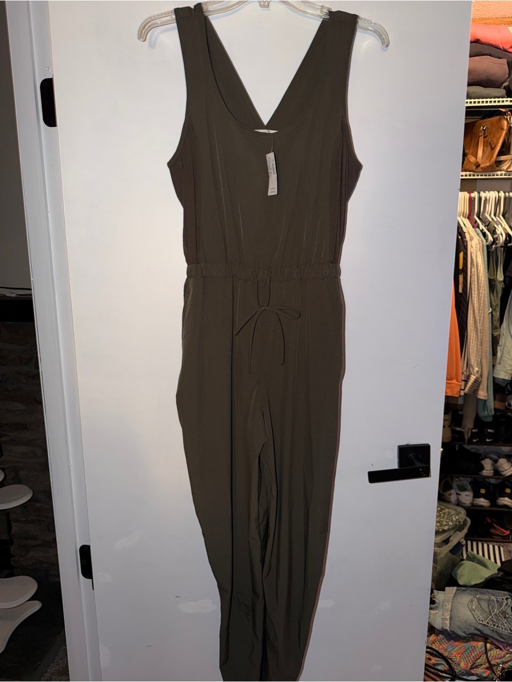 Sleeveless Olive Green V-Neck Drawstring Jumpsuit